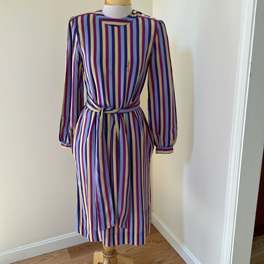 Salvatore Ferragamo vintage striped long sleeve dress.